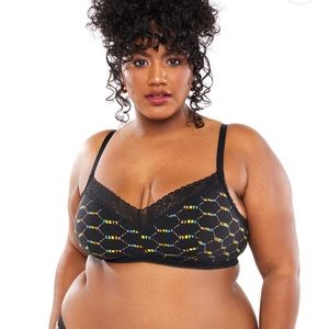 Savage X Fenty Cotton Essentials Lace-Trim Bralette Black/Rainbow Logo NWOT